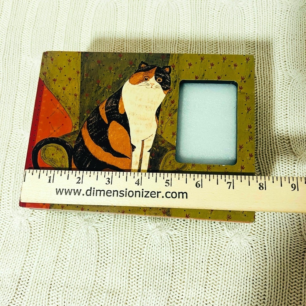 Warren Kimble Folk Art Calico Cat Photo Frame Trinket Jewelry Box EUC Collectibl